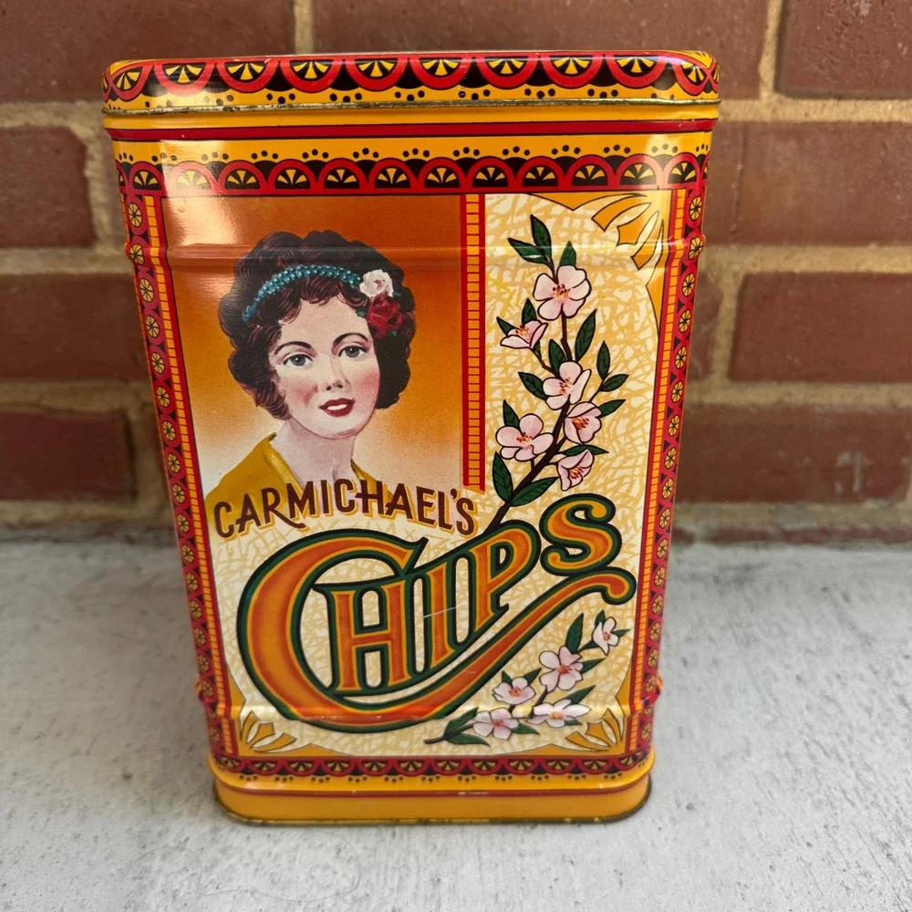 Carmichael's Chips Decorative Yellow Tin Storage Canister